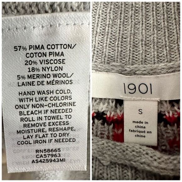 1901 Nordstrom Fair Isle Turtleneck Cotton Blend Sweater Small - Picture 2 of 5